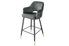 Design Barhocker PARIS grün Samt mit Lehne Metall schwarz gold Ziersteppung