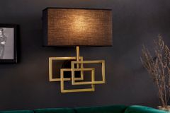 Moderne Wandleuchte ATLANTIS 44cm gold Stoffschirm schwarz Lampe