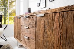 Massivholz Sideboard BARRACUDA 160cm Teak antik Kommode mit Schubladen Stahl Kufenfüßen