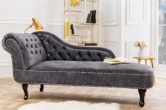 Design Récamière CHESTERFIELD 170cm grau strukturiertes Samt Knopfheftung Nietenbesatz