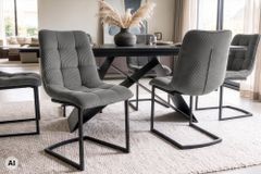 Freischwinger Stuhl MIAMI grau Cord matt schwarz Metallgestell