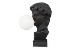 Handgefertigte Tischlampe DAVID 30cm schwarz Büste mit weißer Lampenkugel