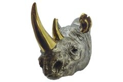 Deko-Wandfigur RHINO 60cm gold handmade Nashorn-Skulptur