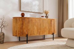 Massives Sideboard GATSBY 160cm natur Mangoholz schwarz Metall mit Lamellenfront