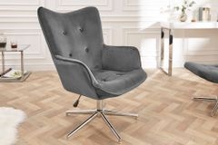 Design Sessel MR. LOUNGER grau chrom Samt höhenverstellbar drehbar Retro