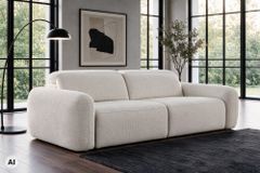 3er Sofa MILANO 220cm beige Bouclé Tweed Soft elektrisch verstellbare Fuß und Kopfstütze