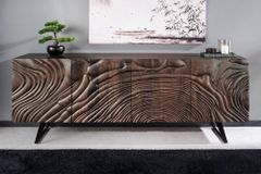 Massives Sideboard FLUID 175cm braun Mangoholz 3D-Design Kufengestell