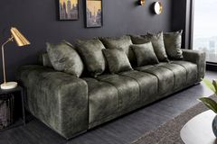 Big Sofa ELEGANCIA 285cm moosgrün Microfaser XXL Couch inkl. Kissen Federkern