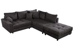 Modernes Ecksofa KENT 220cm dunkelgrau Cord inklusive Hocker Federkern Wohnlandschaft