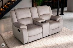 Exklusiver 2er Kinosessel HOLLYWOOD champagner beige hochwertiger Vogue Veloursstoff mit Cupholder
