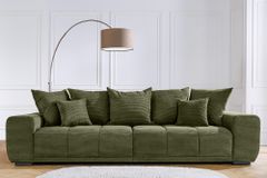 Modernes XXL Sofa ELEGANCIA 285cm grün Cord Federkern inklusive Kissen Bigsofa