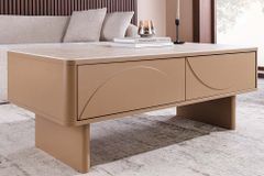 Design Couchtisch SAVOY 120cm grau beige greige Keramik Travertin mit Schublade