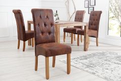 Edler Stuhl CASA whisky braun vintage mit Zierknöpfen Massivholzbeine