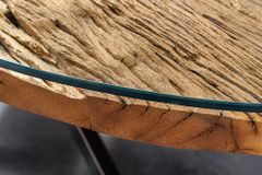 Massiver Esstisch BARRACUDA 220cm braun Teakholz silber Sterngestell Glasplatte