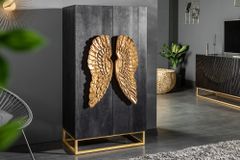 Extravagantes Highboard ANGEL 140cm schwarz Mangoholz mit goldenen Flügeln