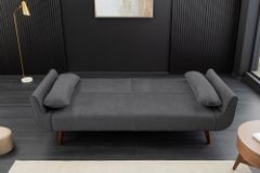Design Schlafsofa DIVANI 220cm grau Samt 3-Sitzer mit Bettfunktion Walnuss-Füße