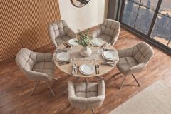 Drehbarer Stuhl PAPILLON beige Samt mit Armlehne champagner greige Metallgestell