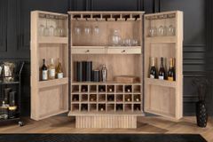 Massiver Barschrank ART DECO 140cm weiß gekälkt Mangoholz 3D-Front Highboard