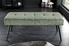 Design Sitzbank BOUTIQUE 100cm grün Cord schwarze Metallbeine