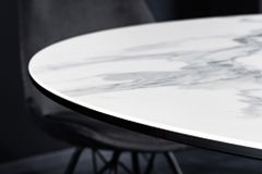 Runder Esstisch ELLIPSE 120cm Marmor weiß Keramik made in Italy Hairpin Legs