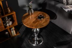 Design Beistelltisch EXTRAVAGANCIA 60cm Mangoholz massiv rund Metall Säulenfuß silber