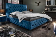 Design Doppelbett PARIS 180x200cm dunkelblau Samt Chesterfield