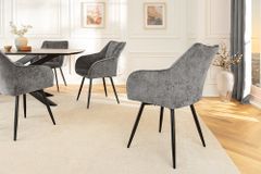 Drehbarer Retro Stuhl AVIGNON grau Chenille schwarze Metallbeine