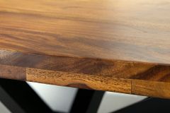 Massiver Esstisch GALAXIE 240cm natur Sheeshamholz oval Sterngestell schwarz