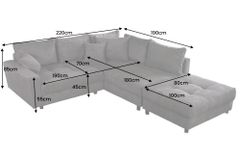 Modernes Ecksofa KENT 220cm dunkelgrau Cord inklusive Hocker Federkern Wohnlandschaft