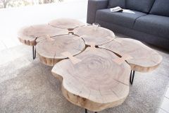 Design Couchtisch GOA 110cm Akazie Baumstamm Scheiben 4cm Tischplatte Massivholz