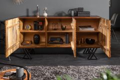 Handgearbeitetes Sideboard FLUID 160cm Mangoholz mit aufwendigen 3D Schnitzereien