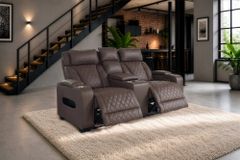 Elektrischer 2er Kinosessel HOLLYWOOD braun Kunstleder Relaxfunktion Getränkehalter
