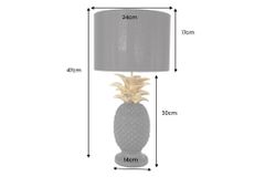 Handgefertigte Tischlampe PINEAPPLE 50cm schwarz Ananas-Design gold mit Stoffschirm