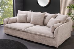 Großes 3-Sitzer Sofa HEAVEN 200cm champagner beige Bouclé Federkern Hussensofa