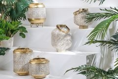 Deko Windlicht ORIENT 20cm gold Metall mit Patina handmade Laterne