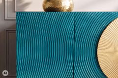 Massives Sideboard AURUM 180cm türkis Mangoholz mit ikonischem Gold-Element