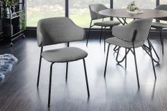 Design Stuhl VOGUE grau Bouclé schwarze Metallbeine