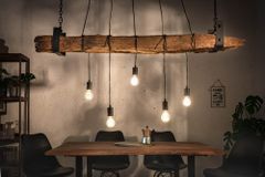 Industrial Hängelampe BARRACUDA 152cm recyceltes Massivholz mit 5 Leuchten