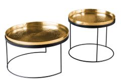 2er Set Runde Couchtische ELEMENTS 60cm gold schwarz Metall Tabletttisch Beistelltisch handmade