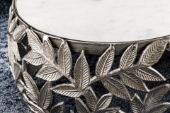 Rundes 2er Set Couchtische ABSTRACT LEAF 70cm weiß silber Marmor Metall Blatt-Design