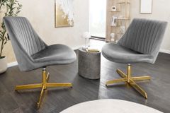 Drehbarer Sessel LOUNGER grau gold Samt Modern Design