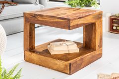 Massiver Edelholz Couchtisch GIANT 45cm braun Sheesham stone finish mit Ablage