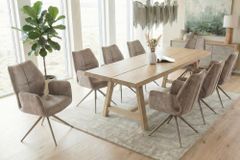 Drehbarer Design Stuhl CONCORD champagner greige Samt Taschenfederkern Metallgestell greige