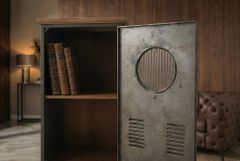 Industrial Schrank NAUTILUS 85cm natur grau Metall Massivholz Vintage Spind