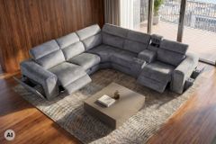 Multifunktionales Ecksofa PRIME 300cm grau Vogue Seiden Samtstoff Relaxfunktion