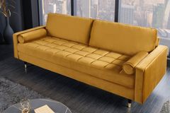 Design 3-Sitzer Sofa COZY VELVET 220cm senfgelb Samt Federkern