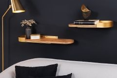 Modernes 2er Set Wandregal PURE NATURE 60cm gold Mangoholz massiv Metall handmade