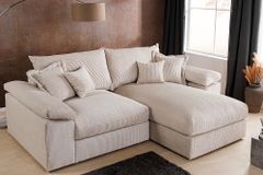 Design Ecksofa ATMOSPHERE XL 245cm champagner beige Cord Federkern inkl. Kissen