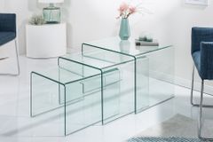 Design 3er Set Glas Couchtisch FANTOME 60cm Beistelltische transparent