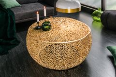 Filigraner Design Couchtisch ABSTRACT LEAF 80cm gold Handarbeit